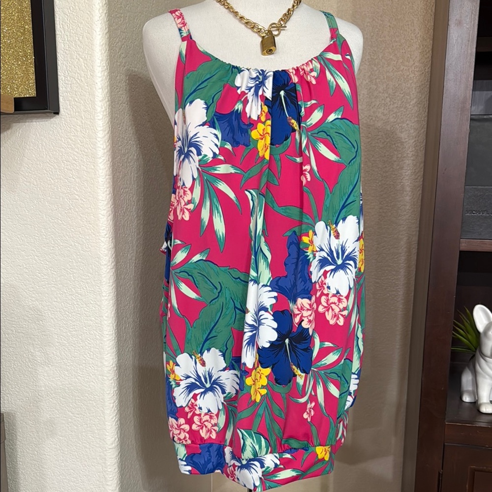 Swim by Cacique Floral Sleeveless Swim Top - Pink, Green, Blue and White Size 18